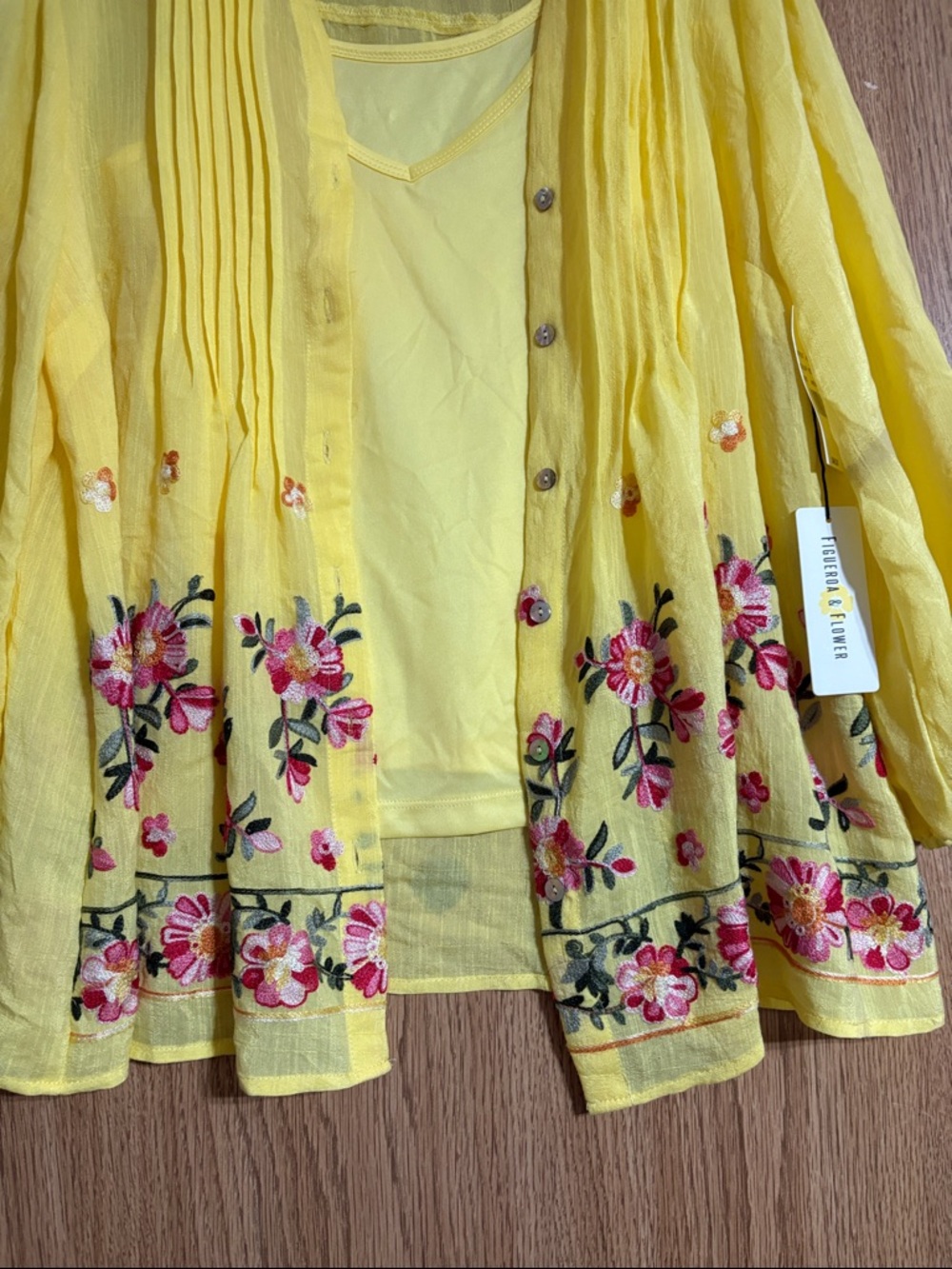 Figueroa & Flower Yellow Floral Embroidered Women's Tunic by Forever Lovely - Picture 4 of 9